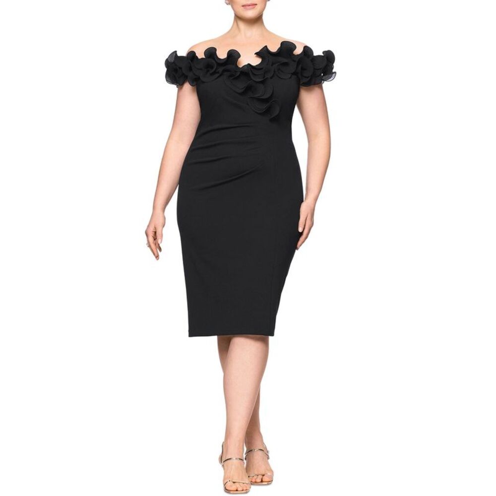 Xscape Womens Plus Size Sweetheart-Neck Crepe Bodycon Dress 14W Black - NWT $249
